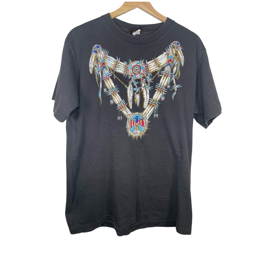 Diamond Dust Native American Necklace vintage Black Single Stitch Shirt large